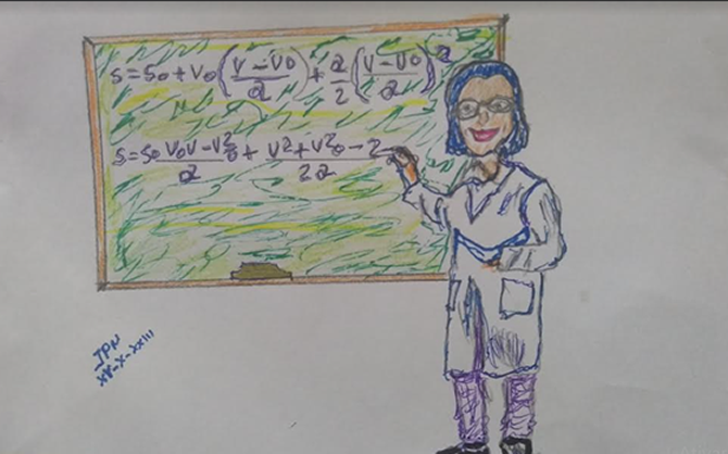 Desenho whiteboard - médico mulher com pasta pinturas para a